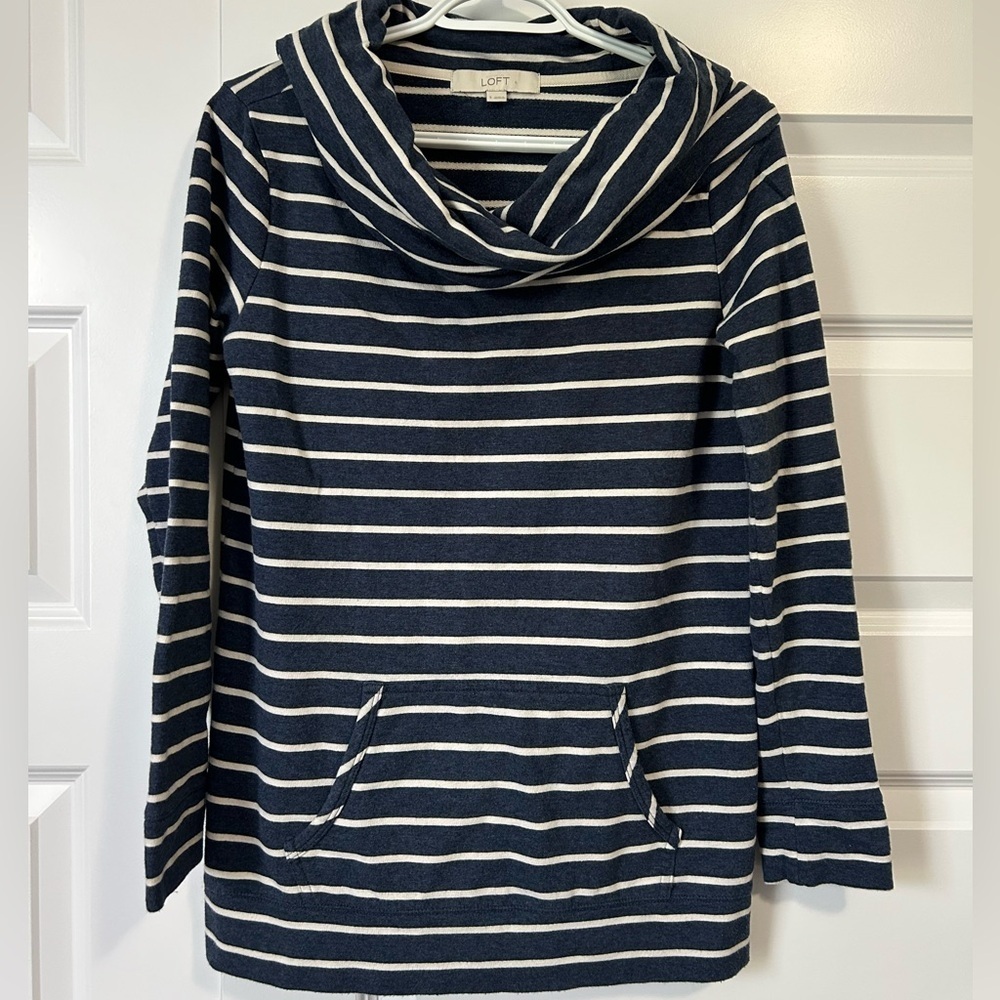 LOFT Cotton Nautical Striped Cotton Cowl Neck Sweater